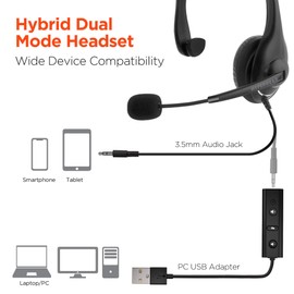HyperGear Wired On-Ear Headset Computer Headphones with 3.5mm Audio Jack & PC USB Adapter Mute Control Switch for Call Center Office Remote [PC/Mac Laptop Phone]