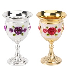 GRIRIW 2pcs Elegant Goblet Alloy Drinking Cups Creative Home for Wine Unique High-stem Design for Parties and Celebrations Floral Floral