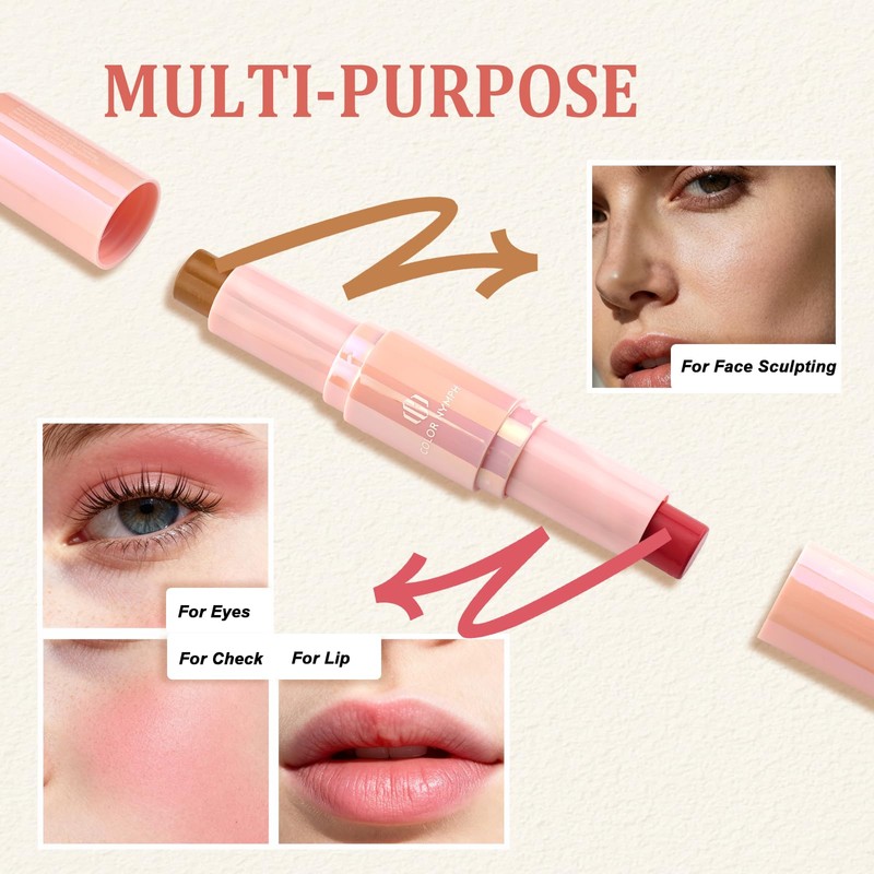 Cream Blush Contour Stick, Double-end Makeup Stick Multiuse Blush Butter
