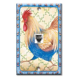 Art Plates - One Port RJ11 - Telephone decorative printed keystone style wall plate. CAT3 - RJ12 Female to Female phone jack. Works for phones, fax, ect. - Running Rooster