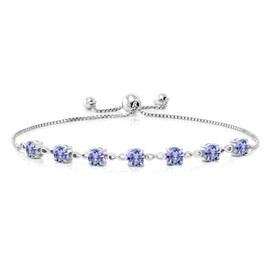 Gem Stone King 7-Stone Tennis Bracelet For Women | 925 Sterling Silver | Gemstone Birthstone | Round Cut 4.5MM | Adjustable Bolo Bracelet For Women | Easy-On Easy-Off