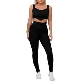 Love My Fashions® Women Yoga Sets Seamless Ribbed 2 Pieces Sports Cropped Vest Top High Waist Legging Gym Workout Outfits Exercise Tracksuit Cycling Sportswear