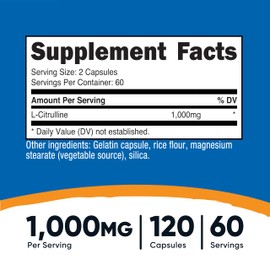 Nutricost L-Citrulline 500mg, 120 Capsules - Gluten Free, Non-GMO, 1000mg Per Serving (60 Serv)