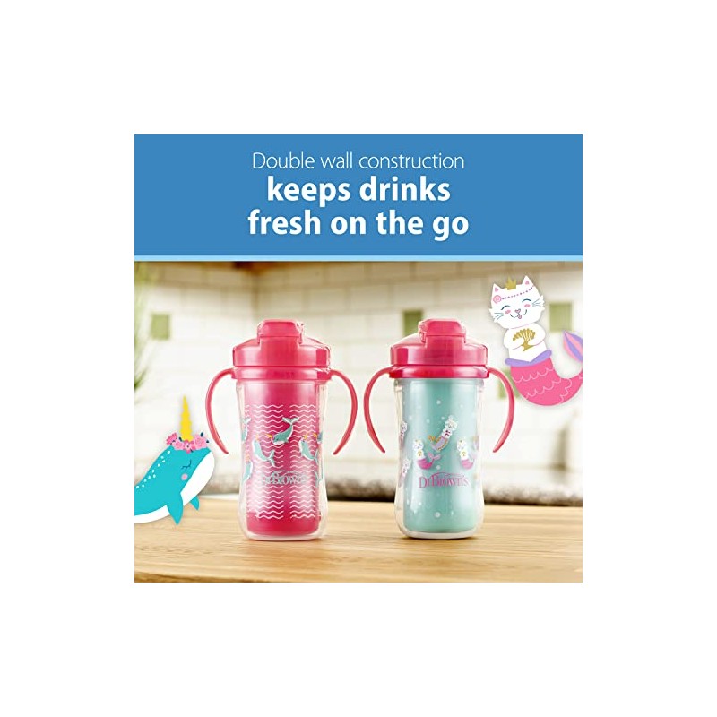 Dr. Brown's Milestones - Taza de paja aislada, color rosa,