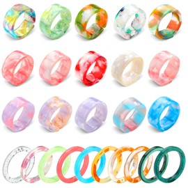 Hicarer 25 Pieces Colorful Resin Rings Set Acrylic Plastic Thin Rings Open Adjustable Band Rings Retro Aesthetic Ring Christmas Valentine's Day Birthday Party Gift for Women