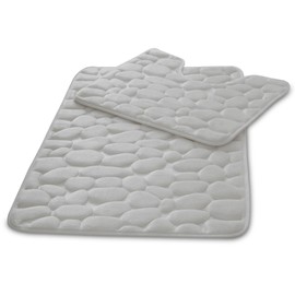 VELVETIO Pebbles Stone Bath Mat & Pedestal Set for Bathroom, Water Absorbent Non Slip 2 Piece Toilet Mats, Extra Soft Shower & Bathtub Rug, (50x80, 50x40 cm), Grey