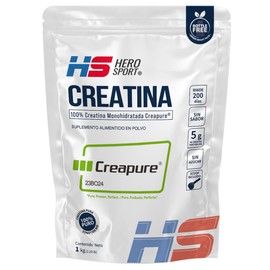 HS HERO SPORT Creatina Monohidratada Micronizada Creapure® 1kg. 100% Pura. Creatina Alemana Creapure®. Vegana, 160 porciones, 5g por porción, Pre Entreno con Scoop. Pure. Proven. Perfect.
