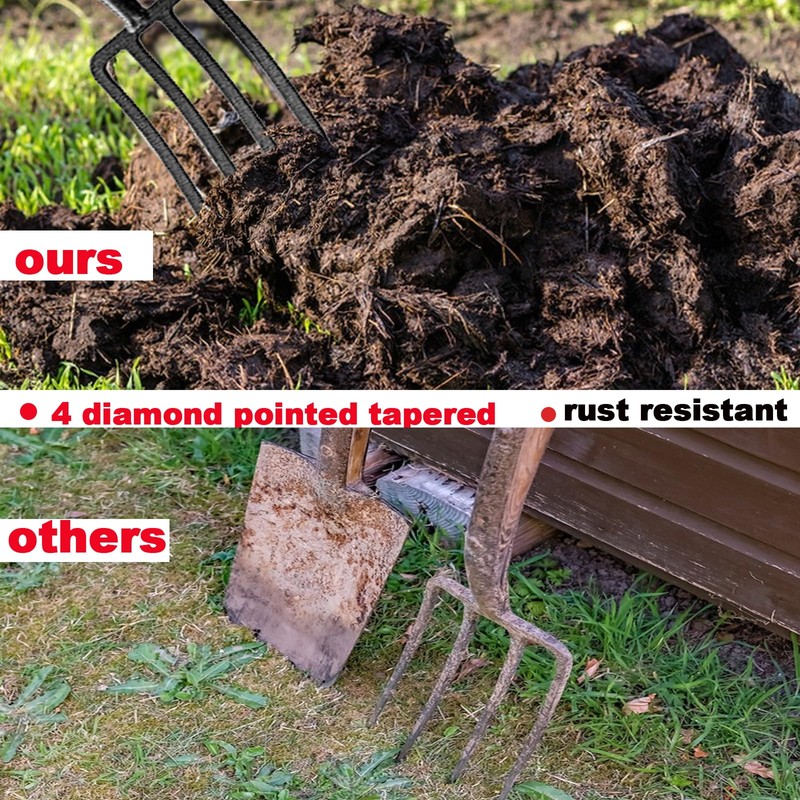 Mujocooker 4-Tine Spading Digging Fork, Garden Digging Spading Fork Forged