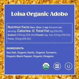 Loisa Seasoning, USDA Organic, Non-GMO, No-MSG, No Preservatives, No Artificial Coloring, No Artificial Flavors, 2.9oz (Adobo 2 Pack)