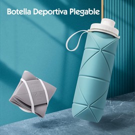 HEEDU Paquete de 2 Botella de Agua Plegable con Válvula a Prueba de Fugas, Botella de Silicona Plegable, Reutilizable, Botella Flexible sin BPA para Gimnasio, Correr, Ciclismo, Acampar (Verde+Azul)