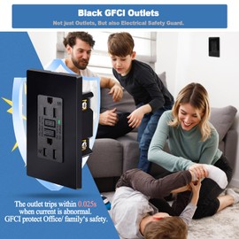 Black GFCI Outlet 15 Amp,Nineleaf 1PK Black Outlets Receptacles,GFI Electrical Outlet with LED Indicator,Weather Resistant WR,110-120V,Wall Plates and Screws Included,ETL,Indoor and Outdoor Use
