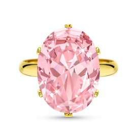 Linawe Rose Quartz Morganite Pink Imitation Diamond Rings for Women, Gold Cubic Zirconia Fake Engagement Wedding Adjustable Ring, Gemstone Rhinestone Costume Jewellery