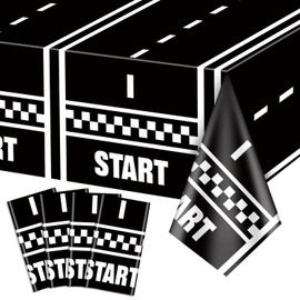 4Pcs Race Car Tablecloths, Racetrack Table Cloths, Rectangular Checkered Flag Table Covers, Race Car Party Decorations for Boys Kids Cars Birthday Decorations, 51 x 86.6 Inch