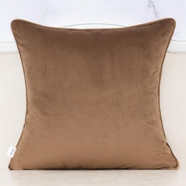 Alerfa Brown Throw Pillow Cover 18x18 Inch, Square Cut Velvet Maple Leaf Embroidery Luxury Farmhosue Accent Decorative Pillow Cover for Couch Living Room Bedroom