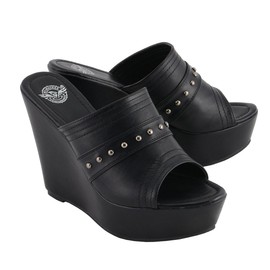 Milwaukee Leather MBL9408 Women's Black Open Toe Fashion Casual Platform Wedges with Rivet Details - 7