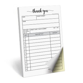 321Done Thank You Receipt Book, 3.4x5.5 Handheld 2-Part Carbonless, Made in USA, Carbon Duplicate Copy Sales Order Form, Invoice Pad, Cute Convenient for Small Boutique Business (50 Sets) White/Yellow