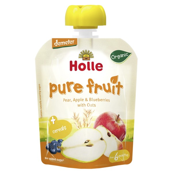 Holle Organic Pouch Pear, Apple & Blueberries with Oats 100g x 12