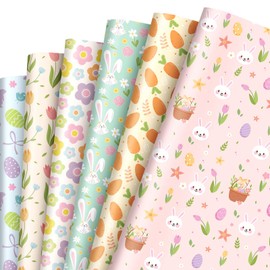 Whaline 12 Sheets Easter Wrapping Paper, 27.6 x 19.7 Inch Spring Bunny Rabbit Egg Flower Gift Wrap Paper Cute Colorful Easter Folded Flat Wrapping Paper for Holiday Birthday Baby Shower Party