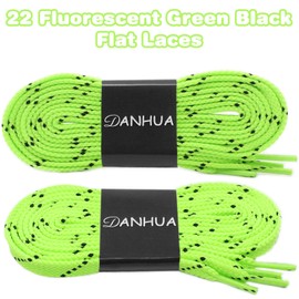 DANHUA Flat Shoelaces 47.24 inch Multicolor Twill Point Thick Shoe Lace Fluorescent Green Black Shoestring 2 Pair