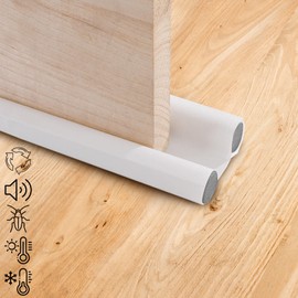 Scettar Draft Excluder for Doors, 96cm Double-sided White Door Draft Excluder, Dustproof and Windproof Draught Excluder for Bottom of Door, Cuttable Isolation Strip for Doors/Kitchen/Bathroom/Bedroom