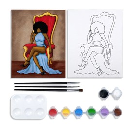 Canvas Painting Kit Pre Drawn Canvas for Painting for Adults Sip and Paint Party Supplies 8x10 Canvas to Paint Afro Queen Girl Paint, Mother's Day Gift