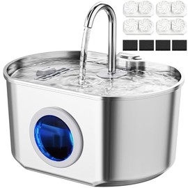 Cat Water Fountain Stainless Steel: 74oz/2.2L Cat Fountain for Drinking- Pet Water Fountain Inside - Automatic Dog Watering Dispenser Bowl - Pet Feeding & Watering Supplies (4 Filters)