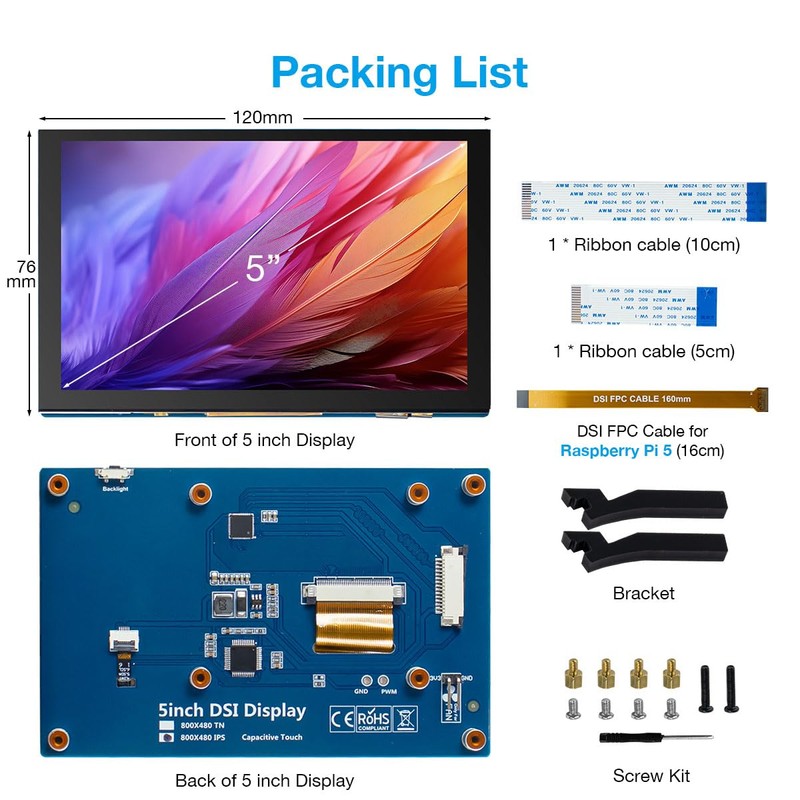 Hosyond 5 Inch Touchscreen IPS MIPI DSI Display Compatible with