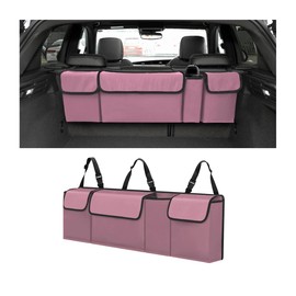 BELOMI Car Trunk Organizer, Auto Waterproof Sturdy Backseat Hanging Large Storage Collapsible Cargo Bag with Anti-Slip Adjustable Strip&4 Pockets, Vehicle Interior Accessories for Man Woman (Pink)