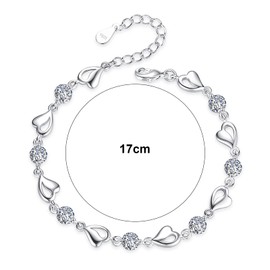 CHENGYOUOUM Silver Bracelets for Womens, Love Heart Bracelet Crystal Adjustable Chain Bracelets Lobster Clasps Jewelry Gifts For Ladies Girl Mom Wife