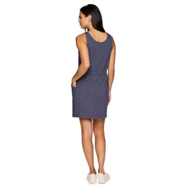 RBX Active Jersey Tank Dress Tunic for Women, Drawstring Waist Lightweight Heathered Cotton Blend Sun Dress with Pockets Smoke Blue Heather S