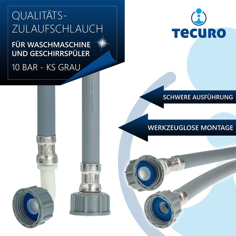 tecuro Washing Machines Dishwasher Inlet Hose Plastic Grey 2.50 m