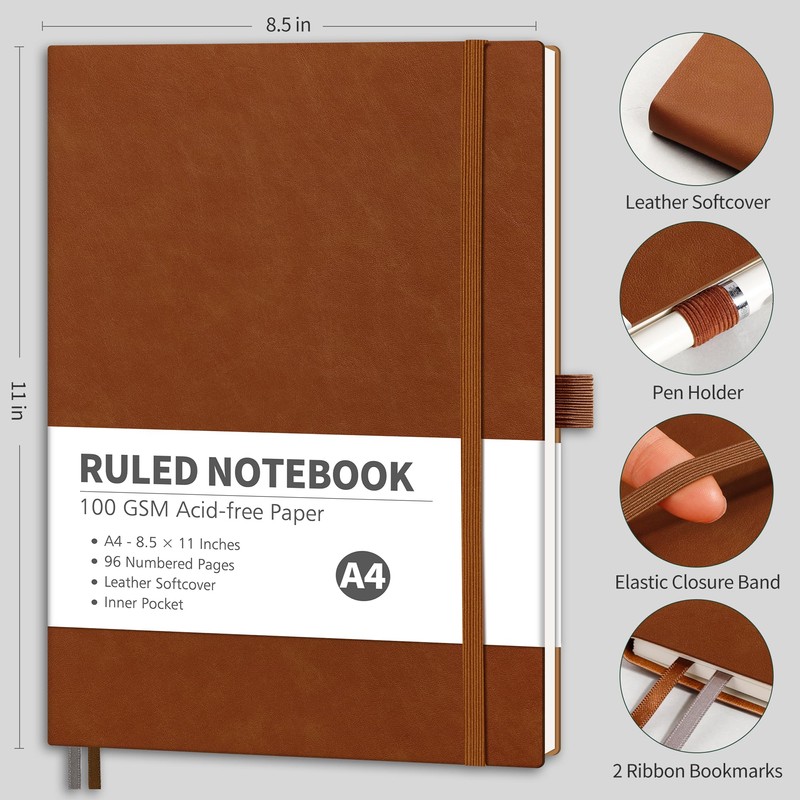 RETTACY Notebook Lined A4, Lightweight Journal Diary with 96 Numbered