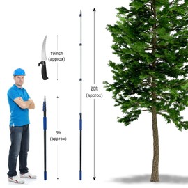Karveden 26FT Reach Pole Saws for Tree Trimming with 5-20FT Telescoping Extension Pole, Anti-slip Handle, Manual Pruning Pole Saw with 19" 3X Detachable Saw for Forestry, Yard, Garden, Patios