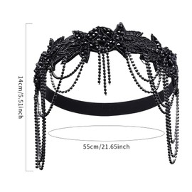 HPMAISON 20er Jahre Haarschmuck 1920er Stirnband Great Gatsby Zubehör Brüllender Fascinator Kopfschmuck Damen Gatsby Kopfbedeckung Charleston Vintage Thematische Party Kostüm Schwarze Fransen