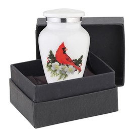 BOLD & DIVINE Small Beautiful Red Cardinal Keepsake Urns |for Human Ashes | Mini Urns Qty 1 with Velvet Bag & Funnel