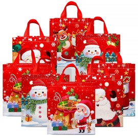 allydrew Non-Woven Reusable Cheerful Christmas Gift Bags with Handles for Gift Wrap, Parties, Favors and Treats (Set of 8), Santa and Snowman