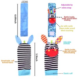 Wrist Rattle Foot Finder Socks Set for Baby Arm Hand Bracelet Rattle Feet Leg Ankle Socks Newborn Soft Sensory Toys Baby Socks Newborn Rattles Toys Baby Gifts 0-3 6-12 Months Infant Girl Boy