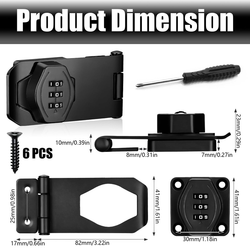 Keyless Hasp Latch Lock, 3-Digit Cabinet Combination Lock, Mechanical Password
