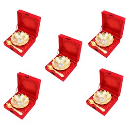 NOBILITY Bowl Spoon Set Gold Silver Plated Dessert Dry Fruits Serving Sets for Diwali Gift Wedding Return Gift Items Home Decorative Corporate Gifts to Friends Relative 5 Sets