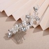 Teyglen Silver Crystal Pearl Hair Comb Bridal Side Headpiece Pearl