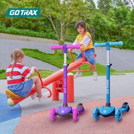 Gotrax KS1 Kids Kick Scooter, LED Lighted Wheels and 3 Adjustable Height Handlebars, Lean-to-Steer & Widen Anti-Slip Deck, 3 Wheel Scooter for Boys & Girls Ages 2-8 and up to 100 Lbs