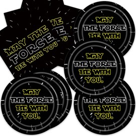 Meidisi 40Pcs Galaxy War Birthday Party Decorations Disposable Stars Paper Plates and Napkins Supplies May The Force Be With You Birthday Party Decorations