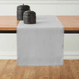 Solino Home Light Grey Linen Table Runner 120 Inches Long - 100% Pure Linen Fringe Table Runner 14 x 120 Inch Ideal for Wedding, Parties