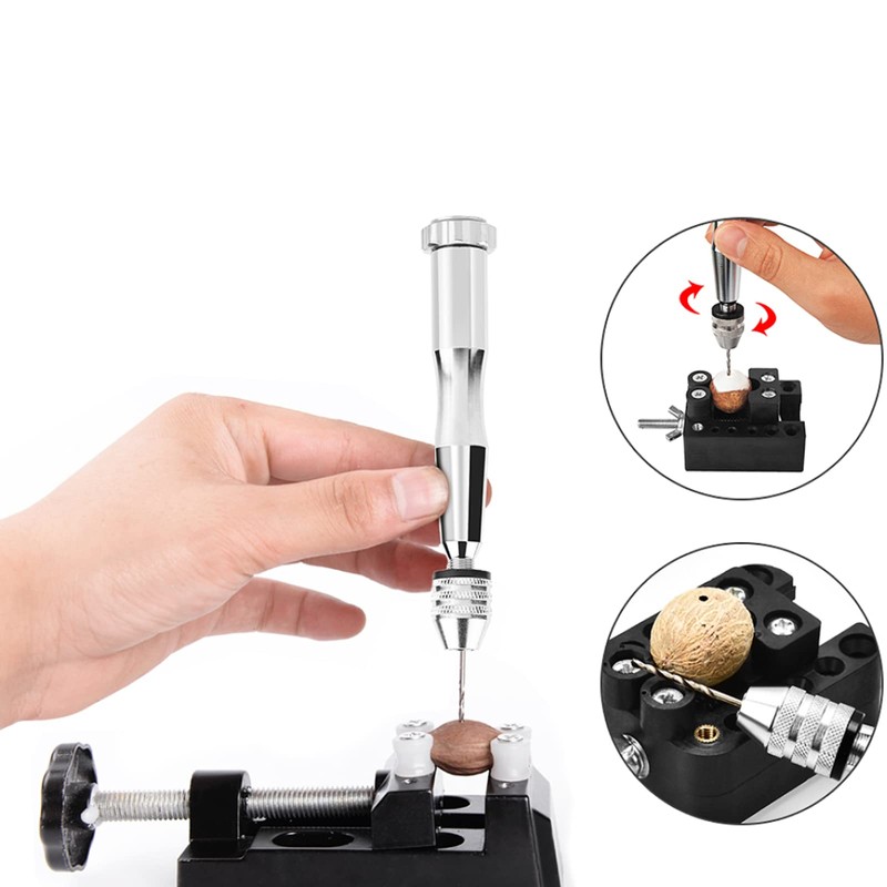 Silver Color Precision Pin Vise Hand Drill with 25Pcs HSS