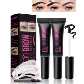 Peel Off Eyebrow Gel, 2 Pieces, Waterproof Eyebrow Colour Ink, Transparent and Long-Lasting Eyebrow Wax, Natural Tattoo Brow Gel, Up to 3 Days, with Eyebrow Stencil and Brush-01#