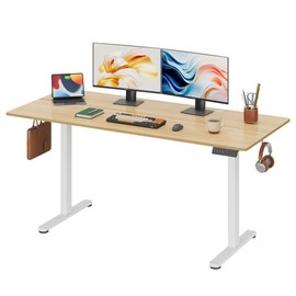 DEVAISE 63 Inch Electric Standing Desk, 3 Adjustable Height Stand up Desk for Home Office, Ergonomic Sit to Stand Desk with LED Touchscreen, Headphone Hook, 3 Memory Preset Computer Desk (Maple)