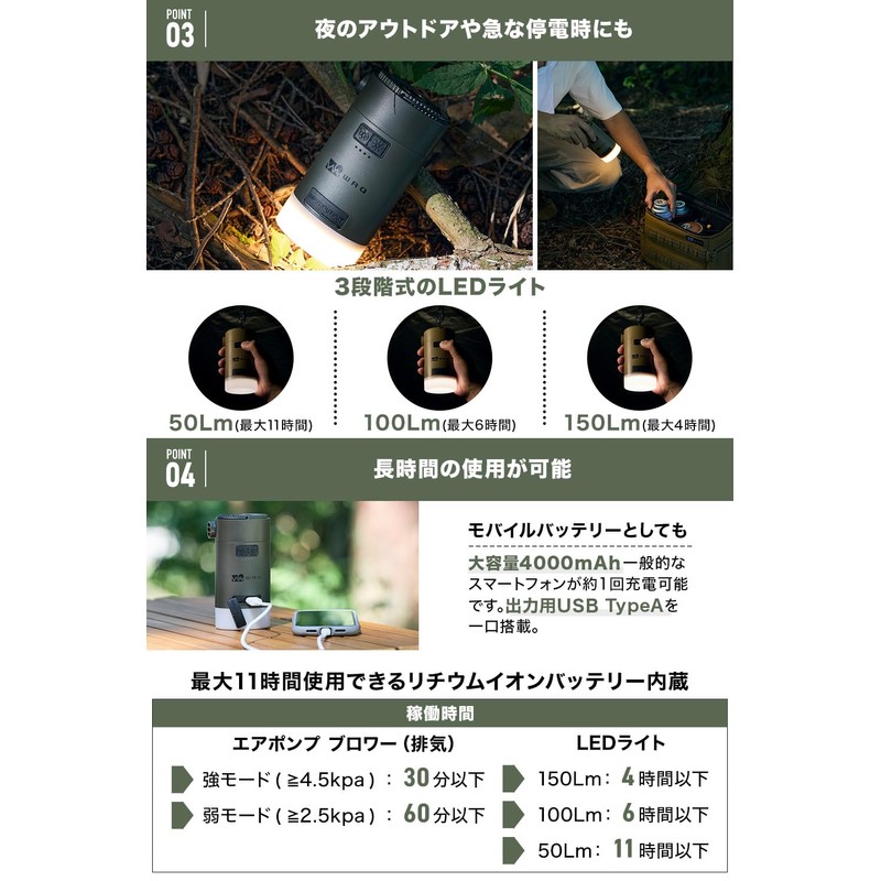 WAQ High Power Air Pump 電動ポンプ エアポンプ 電動 空気入れ アウトドア