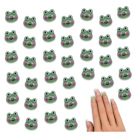 Fainie BD4078 Nail Parts, Frog, Animal, 0.3 inch (7 mm), Mini, Green, 50 Pieces, Face, Frog, Plump Character, 3D Resin Cabochon, Resin Deco Parts