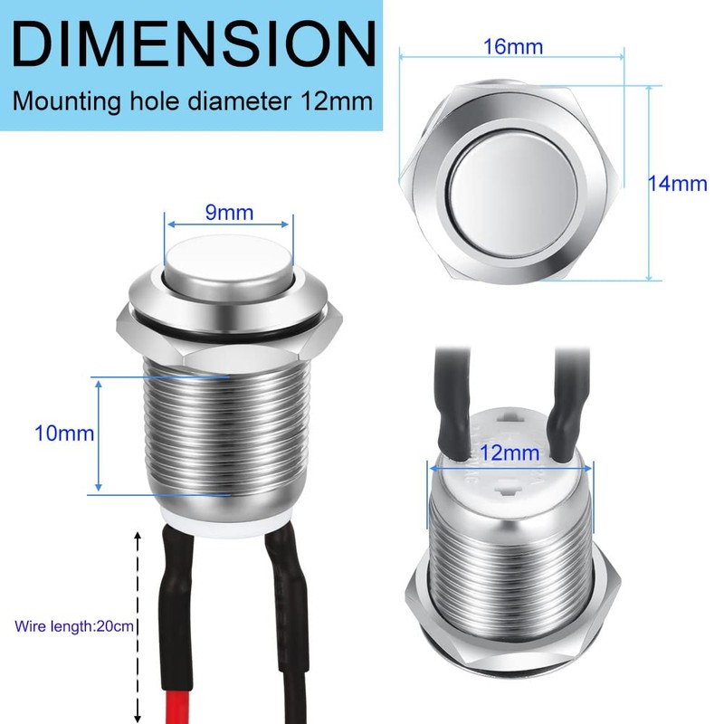 Gebildet 3 Pcs Prewired Waterproof Push Button Latching Self-Locking Stainless