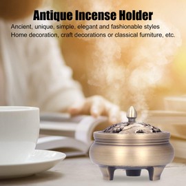 GAESHOW Brass Incense Burner, Incense Bowl with Lid, Antique Brass Incense Burner for Charcoal, Incense Cones, 3 Legged Incense Burner for Buddha Ornament Home Decoration
